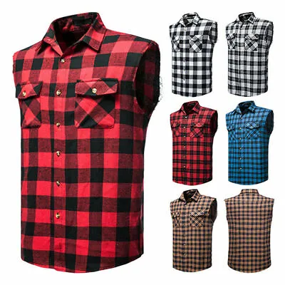 Buy Men's Baggy Flannel Sleeveless Shirt Plaid Tee Casual Oversized T-shirts Vest • 29.44£
