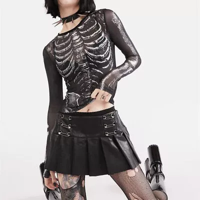 Buy Women's Clothing Gothic Alternative Long Sleeve Mesh Skeleton Print Top • 15.42£