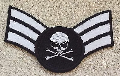 Buy SKULL SERGEANT STYLE STRIPES PATCH Cloth Badge Biker Jacket Army Air Force Goth • 2.99£