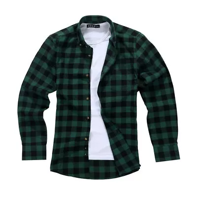 Buy Mens Flannel Casual Shirt Tartan Lumberjack Vintage Green Black Plaid, SML -3XL • 20.95£
