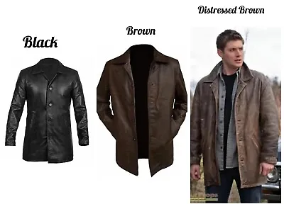 Buy Supernatural Dean Winchester Cosplay Classic Real Leather Trench Biker Overcoat • 89.32£