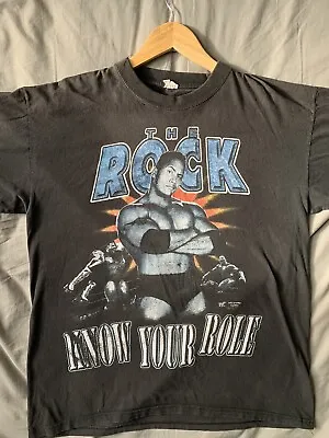 Buy Vintage 90s WWF The Rock All Over Print Graphic T Shirt Size L • 80£