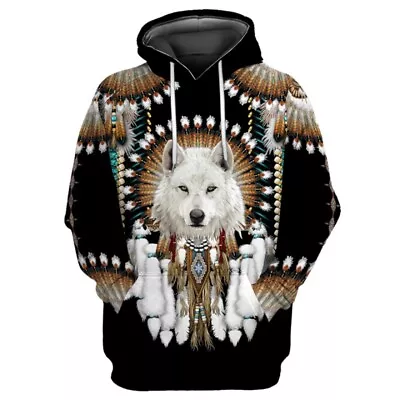 Buy Indian Hooded Pullover 3D Printed Wolf Sweatshirt Jacket • 23.88£