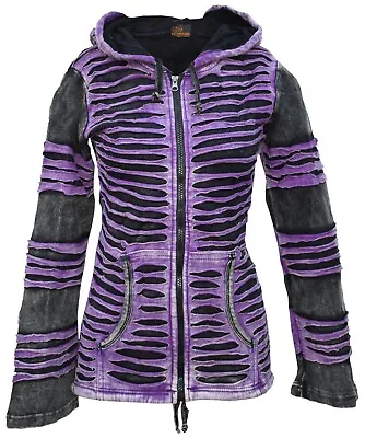 Buy Boho Slashed Purple Razorcut Goth Pointed Elf Hood Hippie Goth Hoodie Jacket • 34.99£