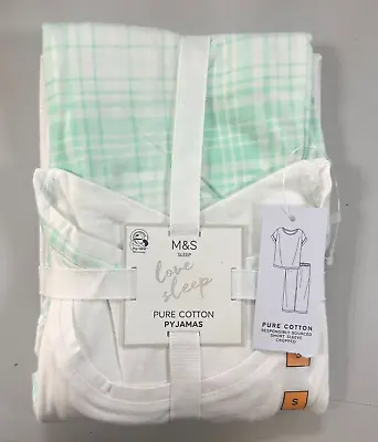 Buy Ex M*S Pure Cotton Short Sleeve Checked Pyjama Set Sizes M (SF18) Size 12/14 • 9.95£