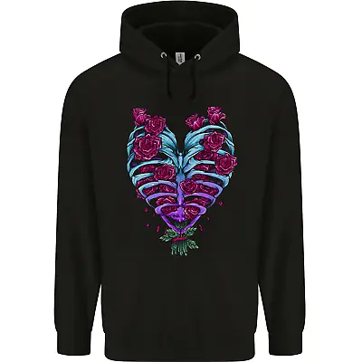 Buy A Gothic Heart With Roses Skull Mens 80% Cotton Hoodie • 19.99£