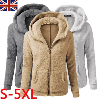 Buy Women Teddy Bear Fleece Fluffy Hooded Coat Ladies Zip Up Jacket Outwear UK NEW • 14.24£