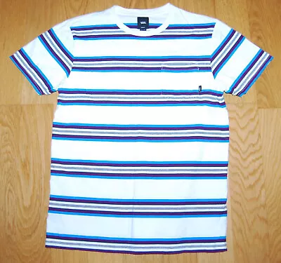 Buy VANS Mens Medium Smart White Stripy Classic Pocket Crewneck Cotton T-Shirt R197 • 10£