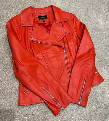 Buy Karen Millen Red Leather Biker Jacket Size 10 • 49.99£