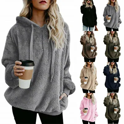 Buy Womens Warm Teddy Bear Fleece Hoodie Ladies Jumper Sweatshirt Hooded Pullover UK • 14.89£
