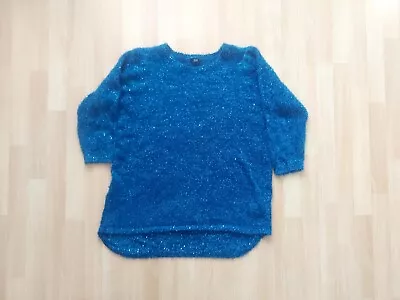 Buy Size 20 48 F&F Ladies Turquoise Fluffy Jumper Top With Sparkle  3/4 Sleeve Festi • 1.99£