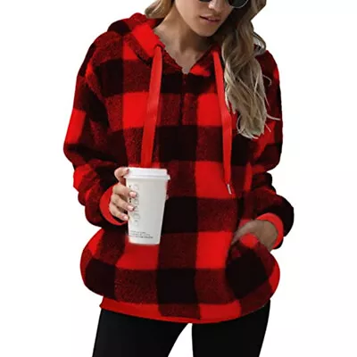 Buy Ladies Sweatshirt Long Sleeve Hoodies Women Fluffy Sport Loose Fit Fleece • 17.99£