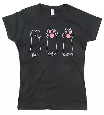Buy Funny Womens T Shirt Cat Paws Rock Paper Scissors Regular Fit Cotton Tee • 11.99£