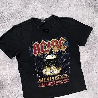 Buy Vintage AC/DC Big Printed Logo T-Shirt Back In Black Album TOUR 1980 Size M - L • 60£