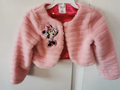 Buy DisneyStore Mickey Minnie Pink Faux Fur Fleece Jacket Shrug Coat 5-6 Years VGC • 14.49£