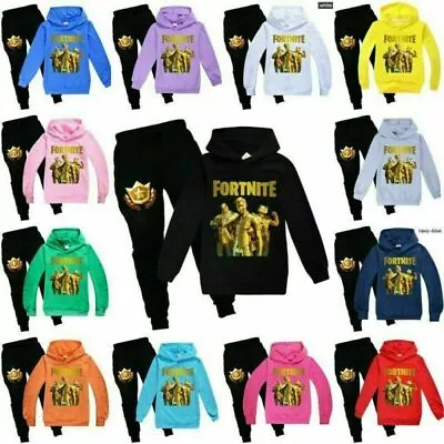 Buy Boys Girls Kids Fortnite Outfit Sweatshirt Hoodie Pant Tracksuit Sportswear Set • 17.99£