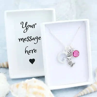 Buy Mermaid Necklace, Personalised Jewellery, Girls Birthstone Necklace, Cute Gift • 16.69£