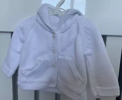 Buy White Babies Hooded Cotton Jacket By M & S  0-3 Months • 2.50£