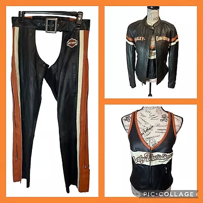 Buy Harley Davidson Leather Jacket, Vest And Chaps Set • 389.24£