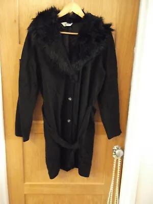 Buy Size14 Faux Fur Collar Part Lined Belted Black Light Weight Stretch  Jacket • 7.99£