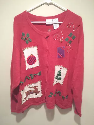 Buy Vintage Ugly Christmas Sweater Tacky - XL Red Bobbie Brooks Holiday Stamps !!! • 13.44£