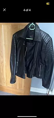 Buy Ladies Real Leather Biker Jacket Size 14 • 29.41£