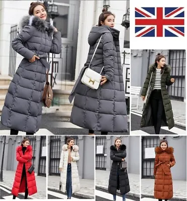 Buy Women Winter Fur Long Quilted Parka Warm Puffer Ladies Padded Hooded Jacket Coat • 33.99£