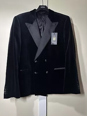 Buy Marks And Spencer Pure Cotton Velvet Double Breasted  Blazer In Black • 69£