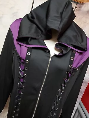 Buy New 5x 22 24 26  Purple Black Lace Up Zip Jacket Coat Gothic Cottagecore Hoodie • 28£