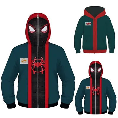 Buy Spiderman Into The Spider Verse Miles Morales Kids Boys Jacket Zip Hooded Coat • 18.99£