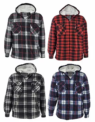 Buy Mens Padded Hooded Sherpa Fur Lined Lumberjack Flannel Work Jacket Warm Thick UK • 20.99£