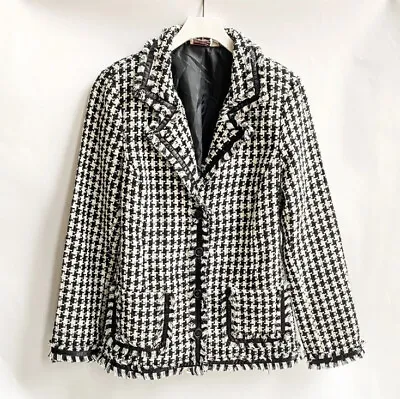 Buy Beverly's Houndstooth Tweed Blazer Sz S Black & White Padded Shoulder Pockets • 48.18£