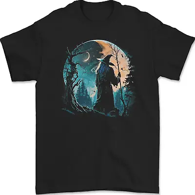 Buy A Wizard Looking At A Fantasy Moon Warlock Mens T-Shirt 100% Cotton • 8.49£