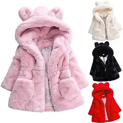 Buy Girls Kids Faux Fur Winter Warm Fluffy Fleece Coat Jacket Outwear Age 2-9 Years • 12.53£