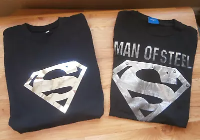 Buy X2 Superman T Shirt MAN Of STEEL & SILVER FOIL Logo Black Size M • 16£