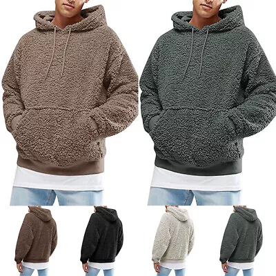 Buy Men Winter Warm Hooded Sweatshirt Long Sleeve Fluffy Fleece Pocket Pullover Soft • 19.79£
