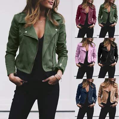 Buy Women Ladies Faux Leather Jacket Flight Coat Zip Up Biker Casual Tops Clothes Ja • 21.96£