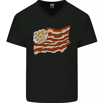 Buy Bacon Egg Stars And Stripes Flag Funny USA Mens V-Neck Cotton T-Shirt • 9.99£