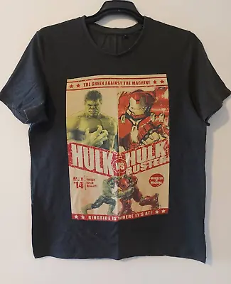 Buy Avengers Age Of Ultron Hulk Vs Hulk Buster Mens Tshirt Size L Iron Man Grey • 14.42£
