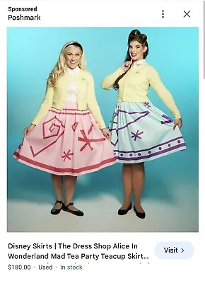 Buy Disney Dress Shop Pink Alice In Wonderland Tea Cups Skirt Women's Size XL - NWT • 77.19£