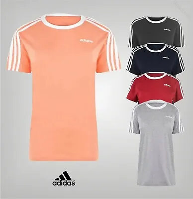 Buy Ladies Adidas Ribbed Crew Neck Essentials 3 Stripe T Shirt Sizes From 0 To 26 • 41.39£