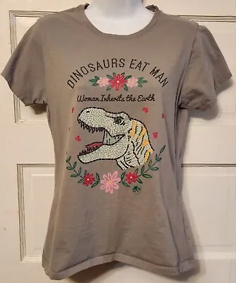 Buy Jurassic Park World T-Shirt Gray  Embroidered-Look Dinos Eat Man • 19.72£