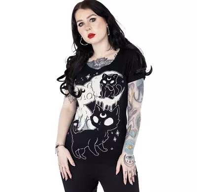 Buy Cupcake Cult Midnight Kitty T Shirt Black Cat White Moon Witch Gothic Emo XXL • 19.99£