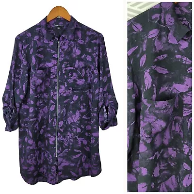 Buy Rock Republic Tunic Top Jacket Size Large Chiffon Cover Up Floral Zip Up Purple  • 25.51£