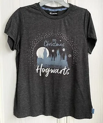 Buy Harry Potter Womens T-shirt Christmas I’d Rather Stay At Hogwarts Grey Size 12 • 9.99£