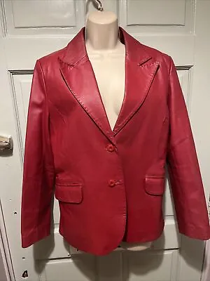 Buy For Woman  Red Leather Jacket Size UK 14 • 40£
