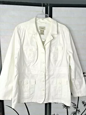Buy L.L. Bean Utility Field Jacket Womens XL Petite Cotton White 4 Pocket Safari • 20.84£