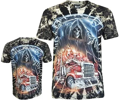 Buy Tie Dye T-Shirt Grim Reaper Fiery Wrath Over Truck Scythe Glow In Dark By Wild • 15.99£