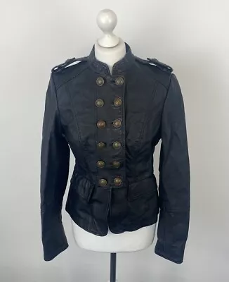 Buy Next Real Soft Leather Black Jacket Coat Size 10 Military Style Steampunk • 29.99£