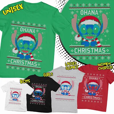 Buy Unique Lilo And Stitch Santa Gift Ideas Funny Family Christmas T Shirt #MC244 • 7.59£